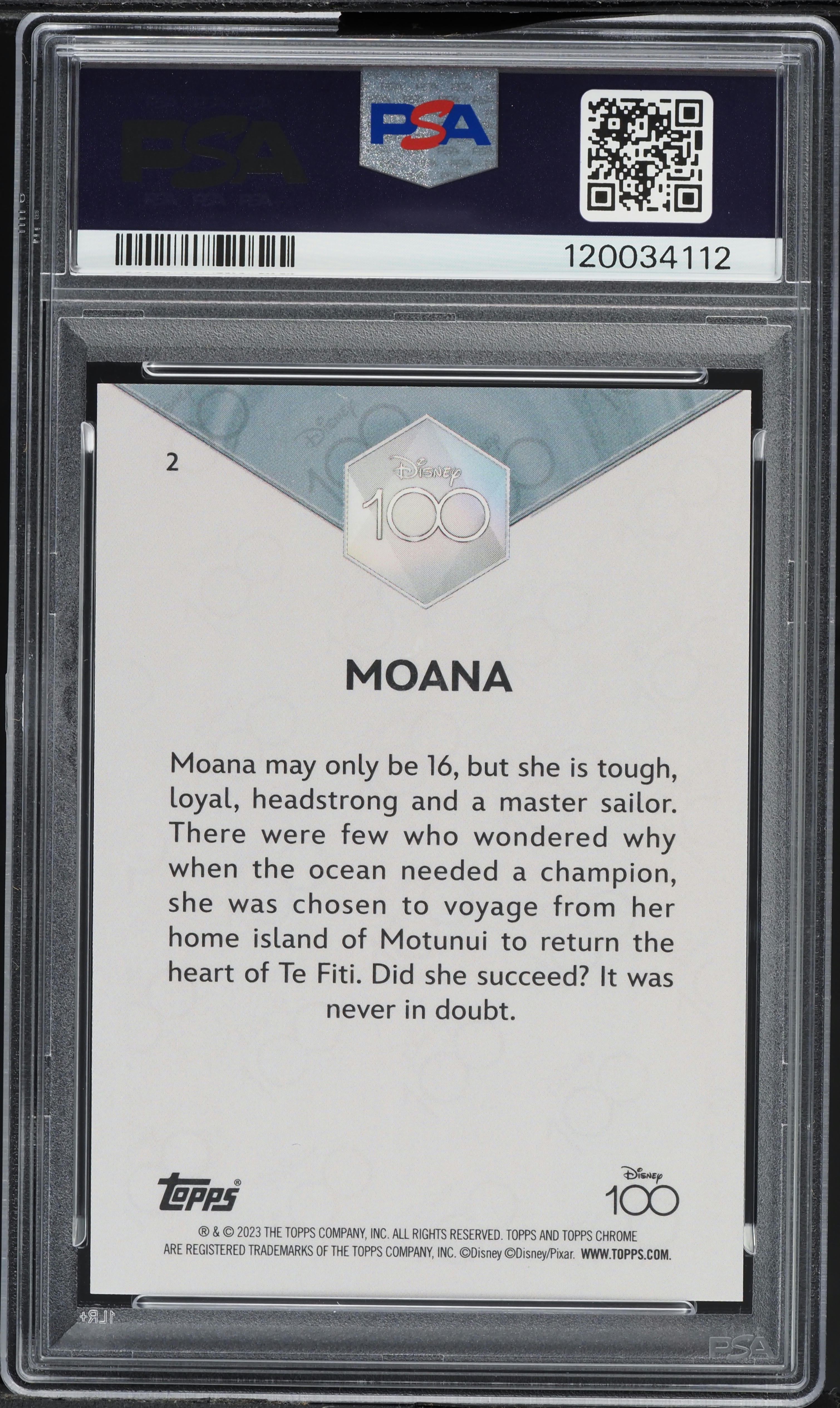 2023 Topps Chrome Disney 100 Purple Refractor Moana /299 #2 PSA 9