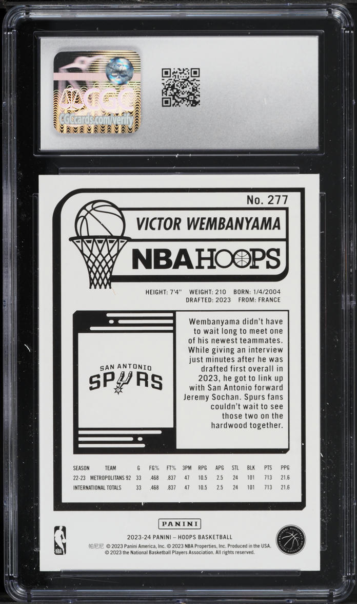 2023 Hoops Victor Wembanyama ROOKIE #277 CGC 10 GEM MINT