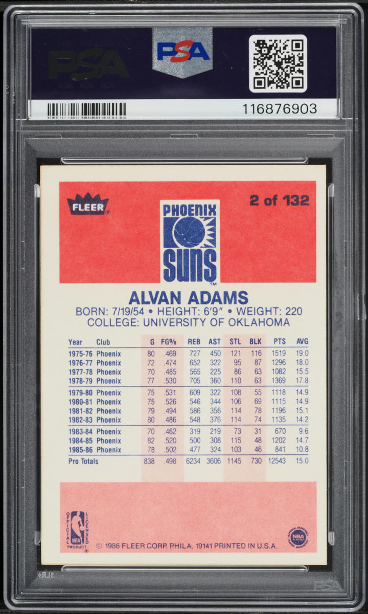1986 Fleer Basketball Alvan Adams #2 PSA 8 NM-MT