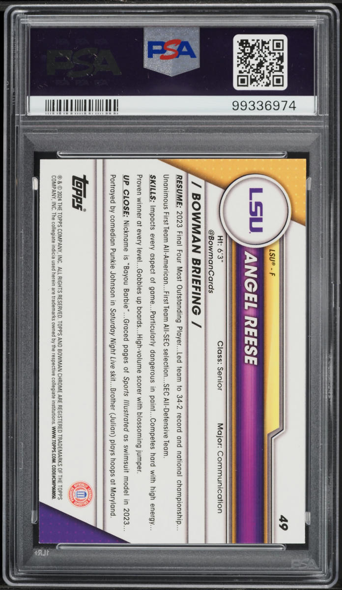 2023 Bowman Chrome University Angel Reese ROOKIE #49 PSA 10 GEM MINT