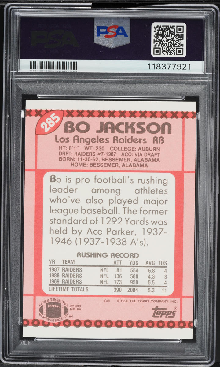 1990 Topps Tiffany Bo Jackson #285 PSA 10 GEM MINT
