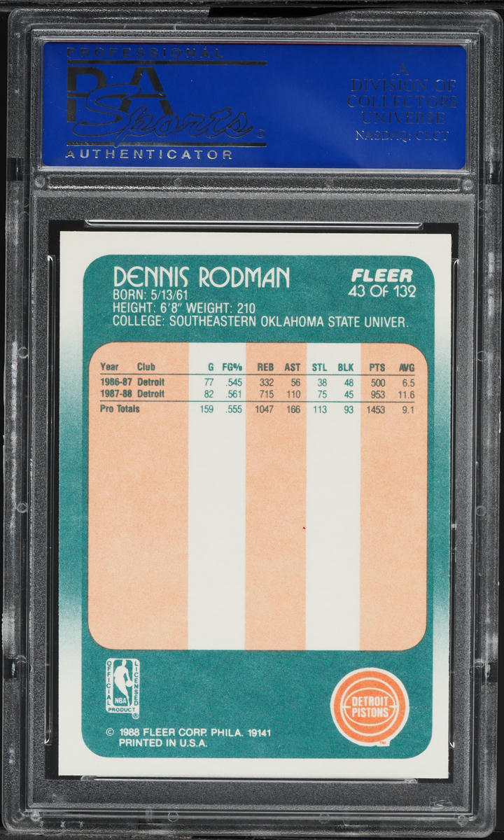1988 Fleer Basketball Dennis Rodman ROOKIE #43 PSA 10 GEM MINT