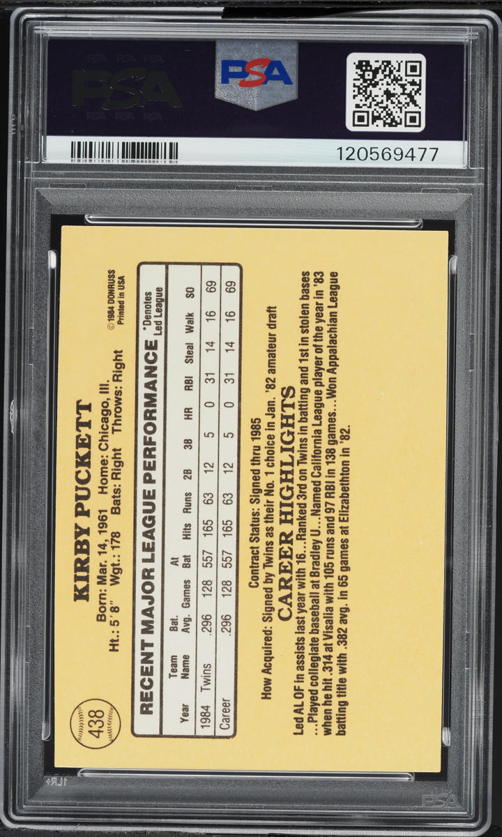 1985 Donruss Kirby Puckett ROOKIE #438 PSA 9 MINT