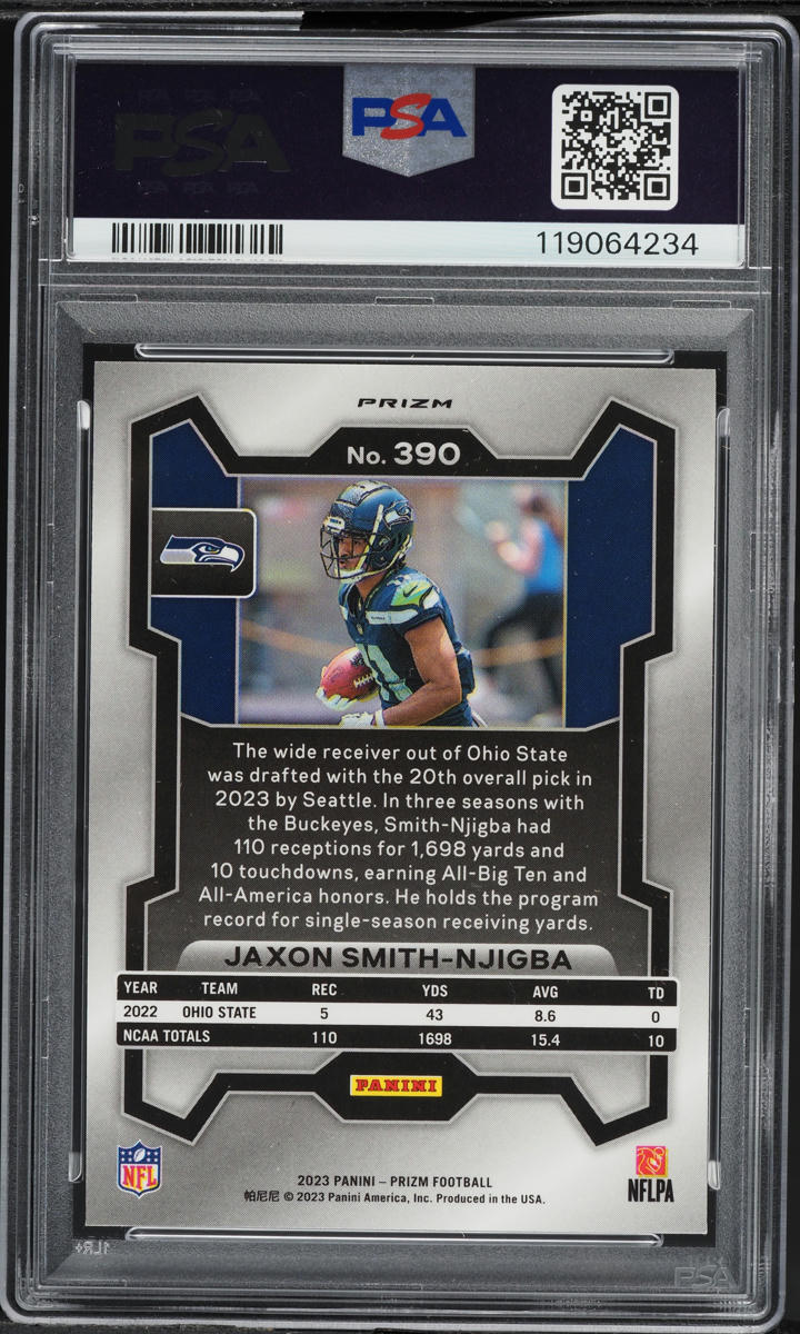 2023 Panini Prizm Green Wave Jaxon Smith-Njigba ROOKIE #390 PSA 10 GEM MINT