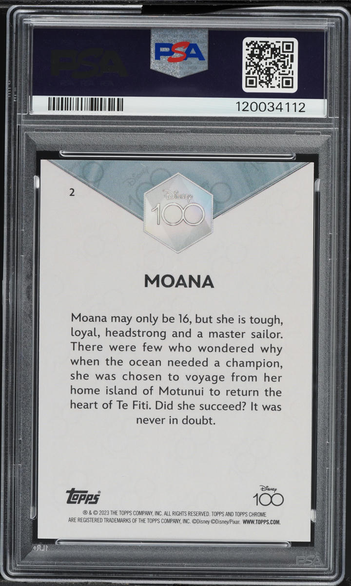 2023 Topps Chrome Disney 100 Purple Refractor Moana /299 #2 PSA 9