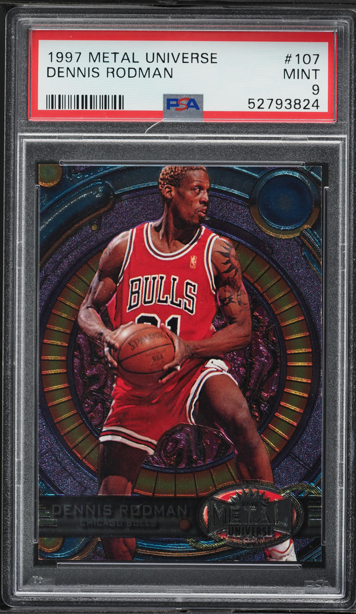 1997 Metal Universe Basketball Dennis Rodman #107 PSA 9 MINT on 