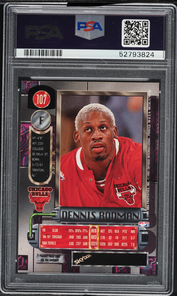 1997 Metal Universe Basketball Dennis Rodman #107 PSA 9 MINT on 