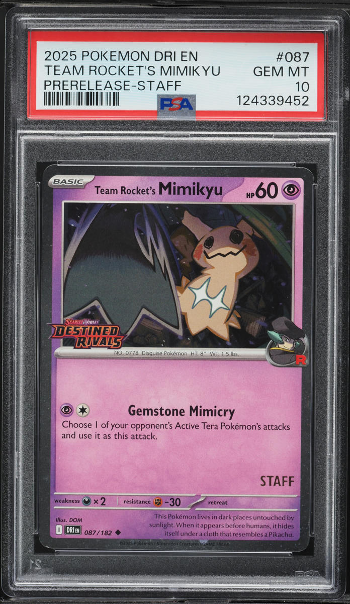 2025 Pokemon SV Destined Rivals Prerelease Team Rocket's Mimikyu #087 PSA 10 GEM