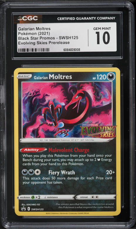 2021 Pokemon SWSH Promo Evolving Skies Prerelease Holo Galarian Moltres CGC 10 on Fanatics Collect 2021 Pokemon SWSH Promo Evolving Skies Prerelease Holo Galarian Moltres CGC 10 on Fanatics Collect