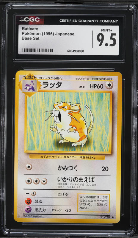 1996 Pokemon Japanese Base Set Raticate #20 CGC 9.5 MINT+
