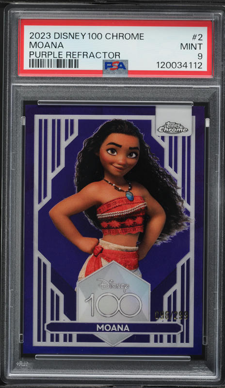 2023 Topps Chrome Disney 100 Purple Refractor Moana /299 #2 PSA 9