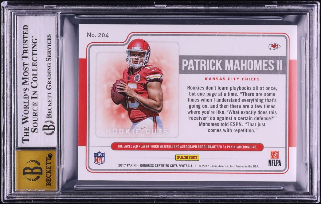 2017 Certified Cuts Red Ink Patrick Mahomes II ROOKIE PATCH AUTO #204 BGS 9 MINT