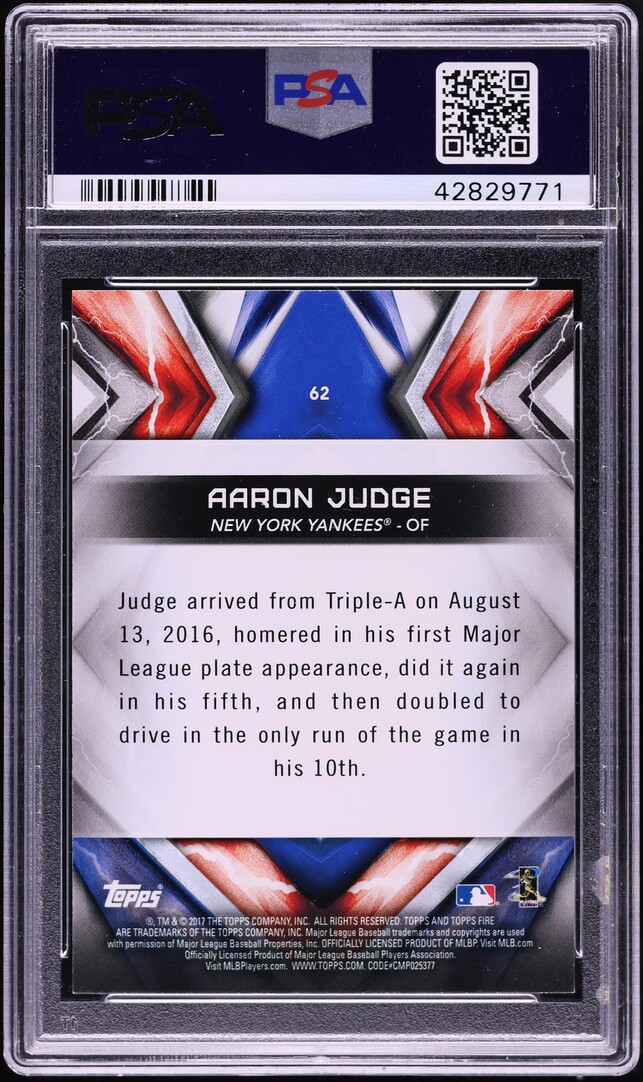 2017 Topps Fire Gold Minted Aaron Judge ROOKIE #62 PSA 10 GEM MINT