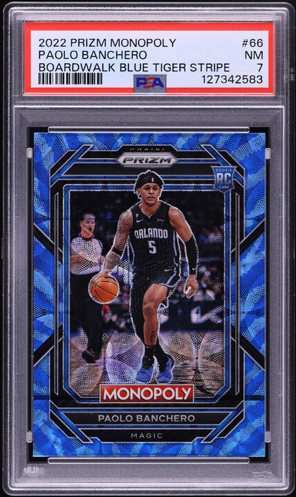 2022 Panini Prizm Monopoly Boardwalk Blue Tiger Stripe Paolo