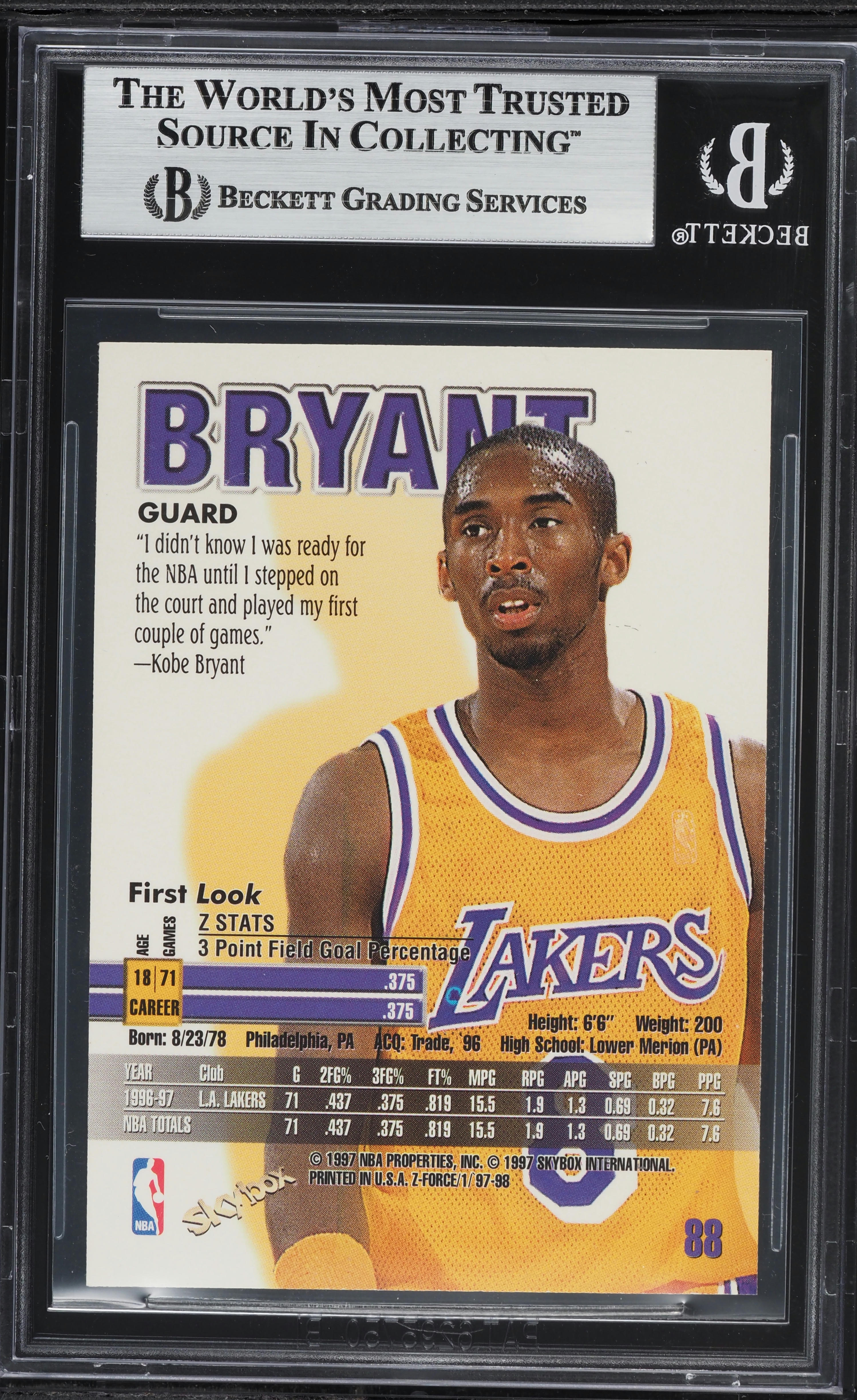 1997 Skybox Z-Force Kobe Bryant #88 BGS 6.5 EXMT+ on Fanatics Collect