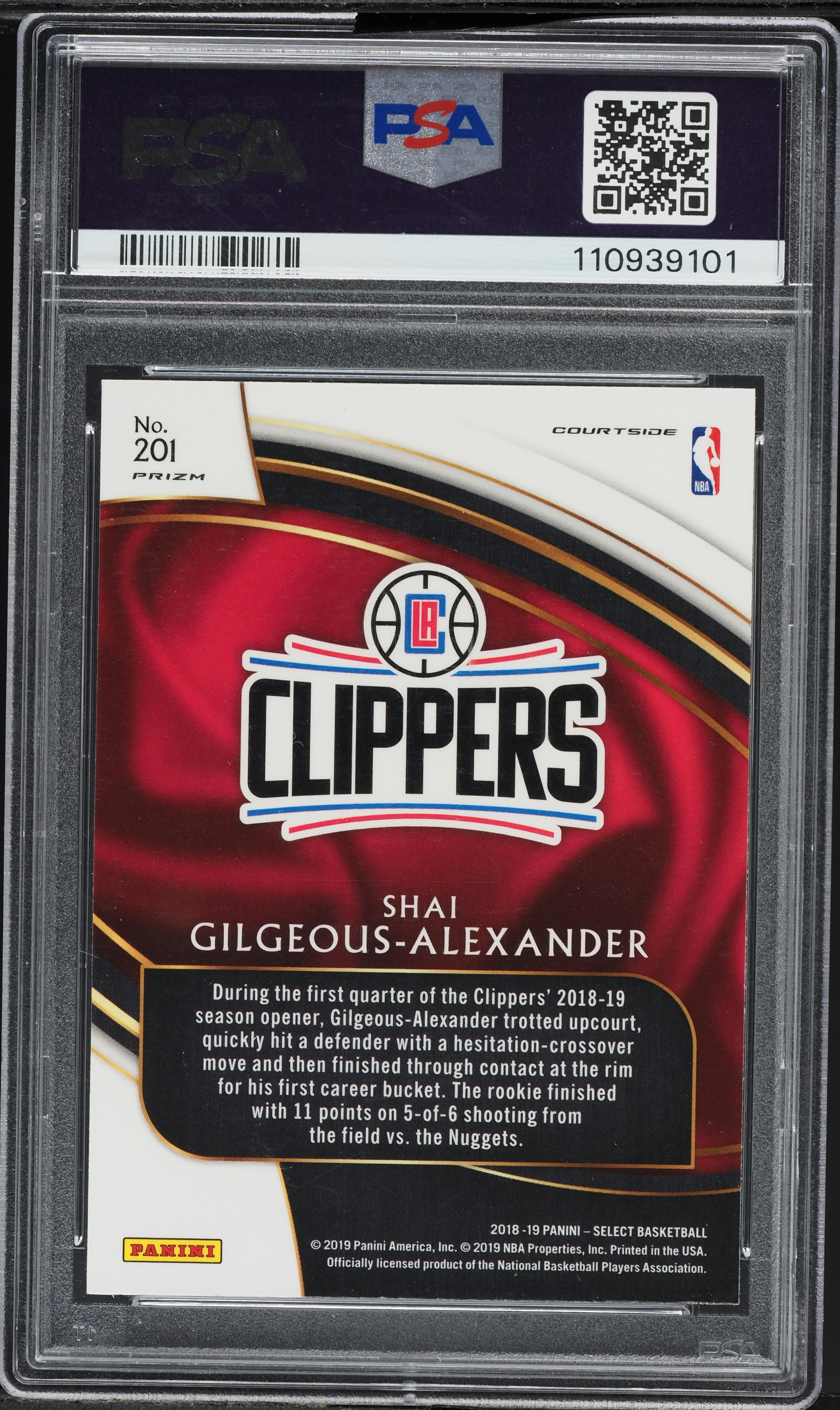 2018 Select Courtside Silver Prizm Shai Gilgeous-Alexander ROOKIE