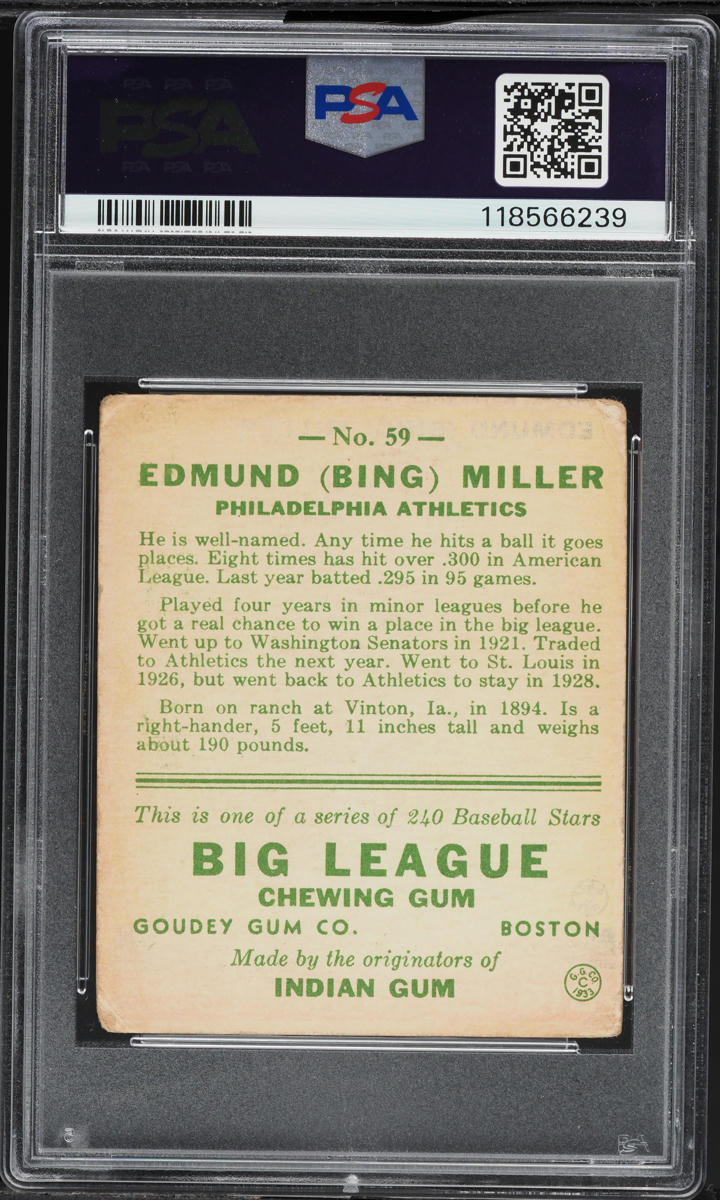 1933 Goudey Edmund "Bing" Miller #59 PSA 2 GD