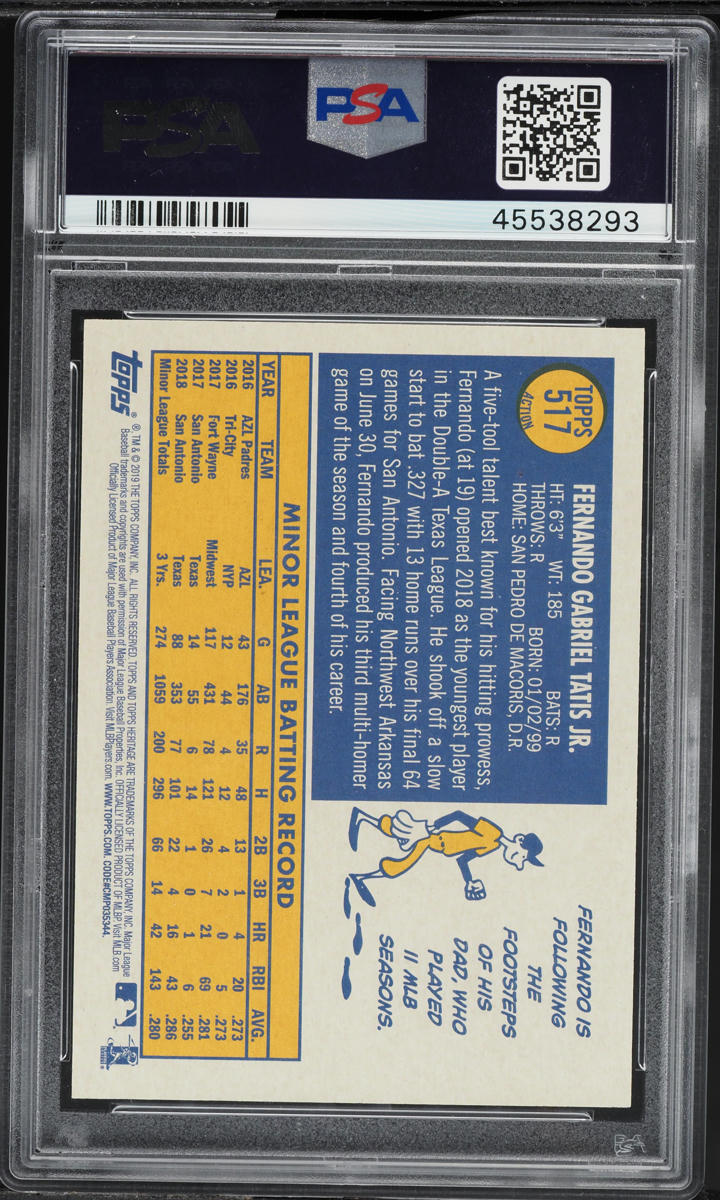 2019 Topps Heritage Action Fernando Tatis Jr. ROOKIE #517 PSA 10 GEM MINT