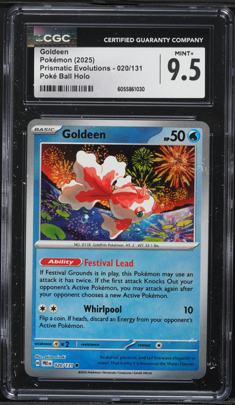 2025 Pokemon Scarlet & Violet Prismatic Evolutions Poke Ball Holo Goldeen #20 CGC 9.5 MINT+