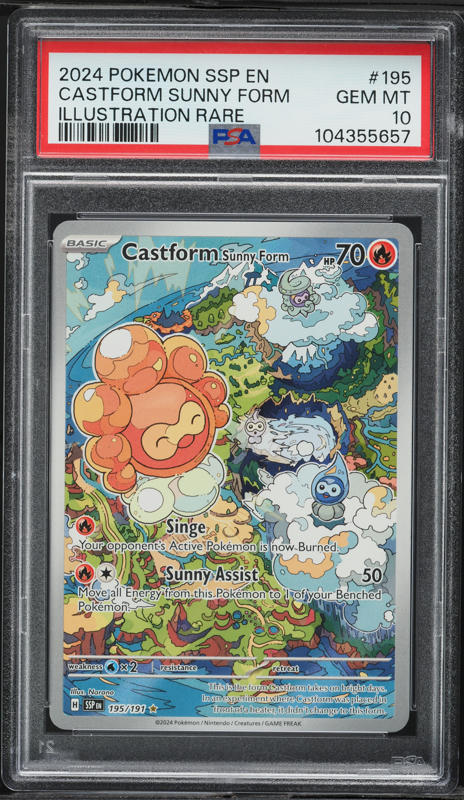 2024 Pokemon SV Surging Sparks Full Art Castform Sunny Form #195 PSA 10 GEM MINT
