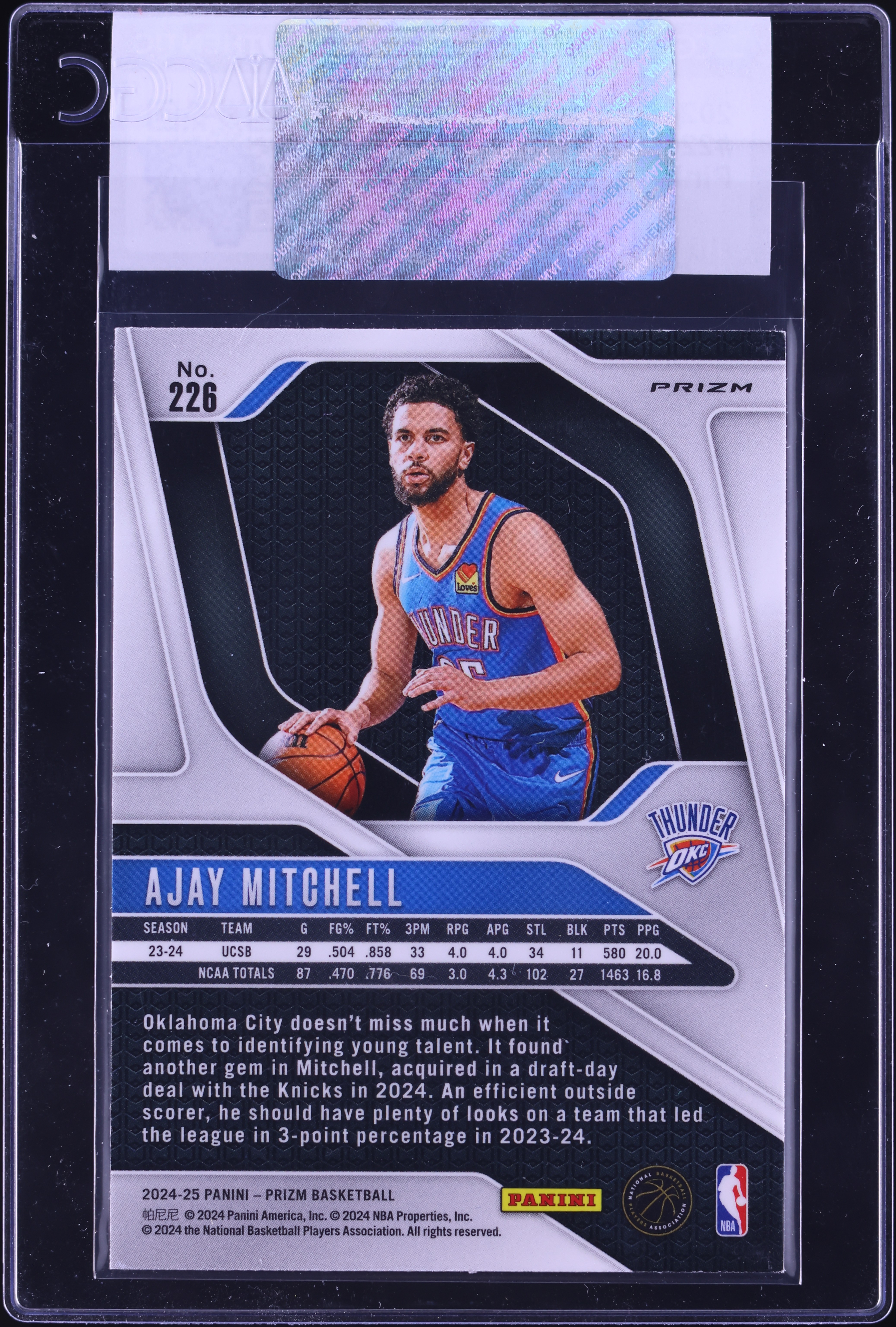 2024 Panini Prizm Pink Ice Ajay Mitchell ROOKIE #226 CGC AUTH on