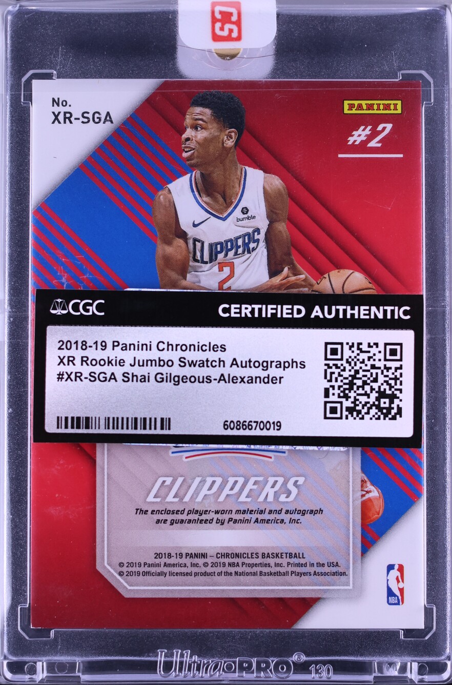 2018 Panini Chronicles XR Jumbo Shai Gilgeous-Alexander ROOKIE PATCH AUTO #XR-SGA CGC AUTH