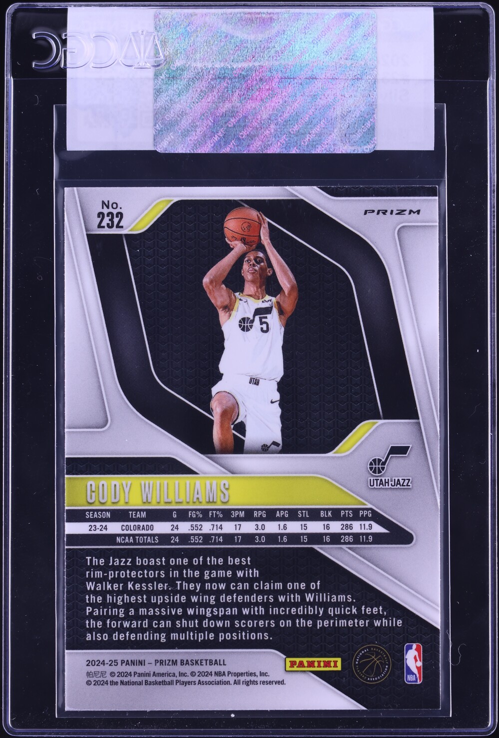 2024 Panini Prizm Silver Cody Williams ROOKIE #232 CGC AUTH