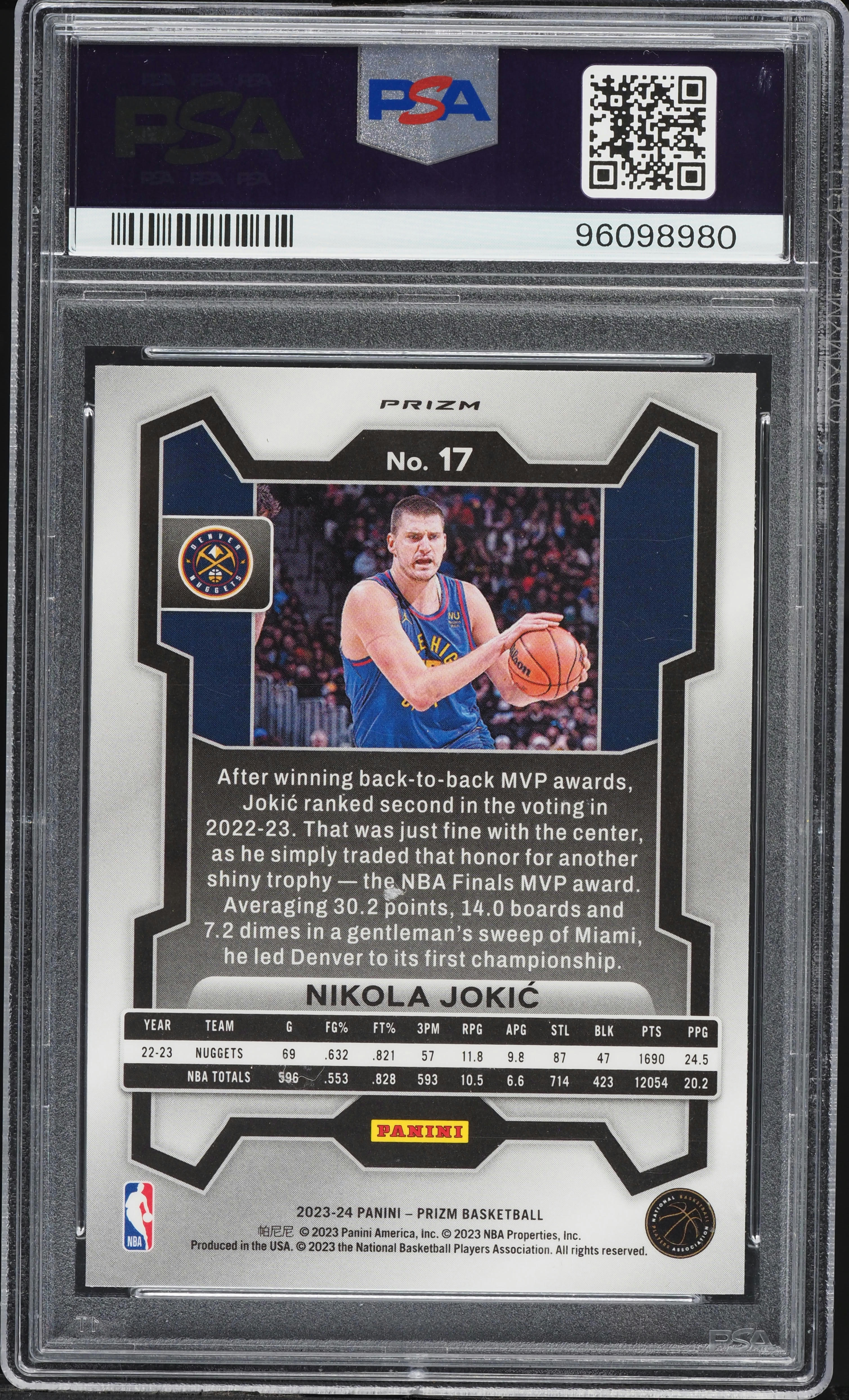 2023 Panini Prizm Red Sparkle Nikola Jokic #17 PSA 10 GEM MINT on 