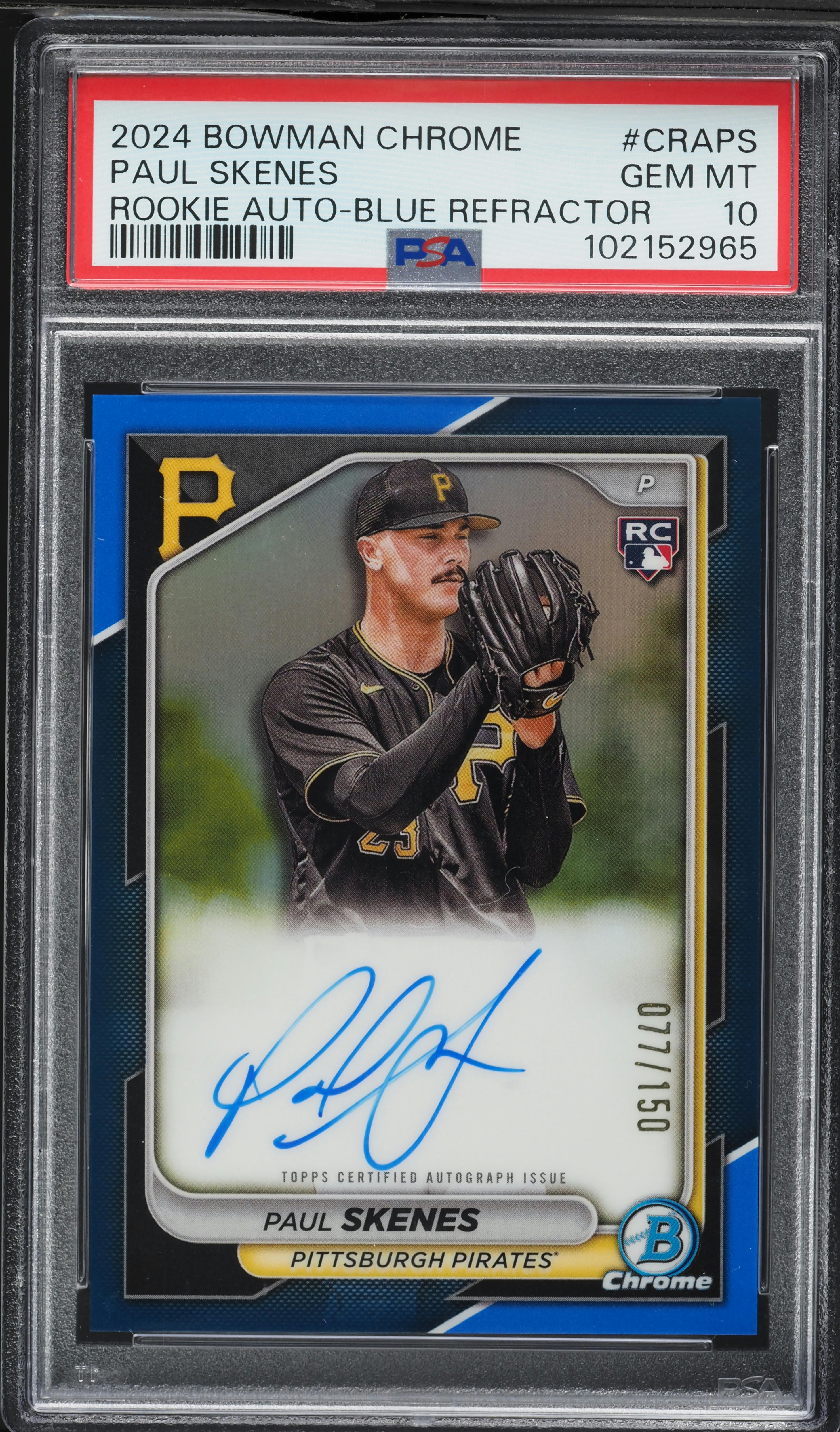 2024 Bowman Chrome Blue Refractor Paul Skenes ROOKIE AUTO /150 