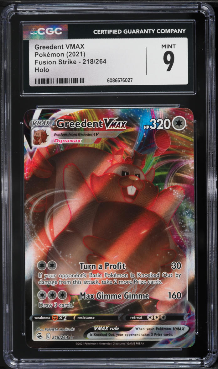 2021 Pokemon Sword & Shield Fusion Strike Full Art Greedent VMAX #218 CGC 9 MINT