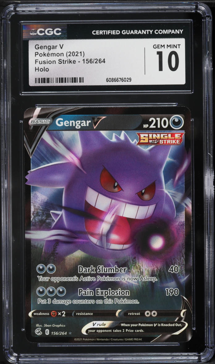 gengar v pokemon card 2021 Pokemon Sword & Shield Fusion Strike Holo Gengar V #156 CGC 10 GEM MINT