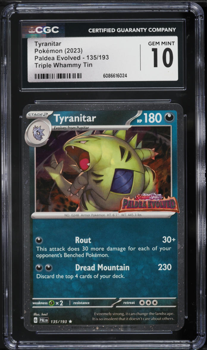 2023 Pokemon SV Paldea Evolved Triple Whammy Tin Tyranitar #135 CGC 10 GEM MINT