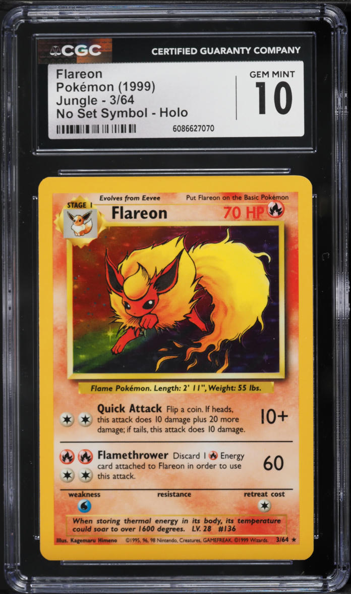 1999 Pokemon Jungle No Set Symbol Holo Flareon #3 CGC 10 GEM MINT