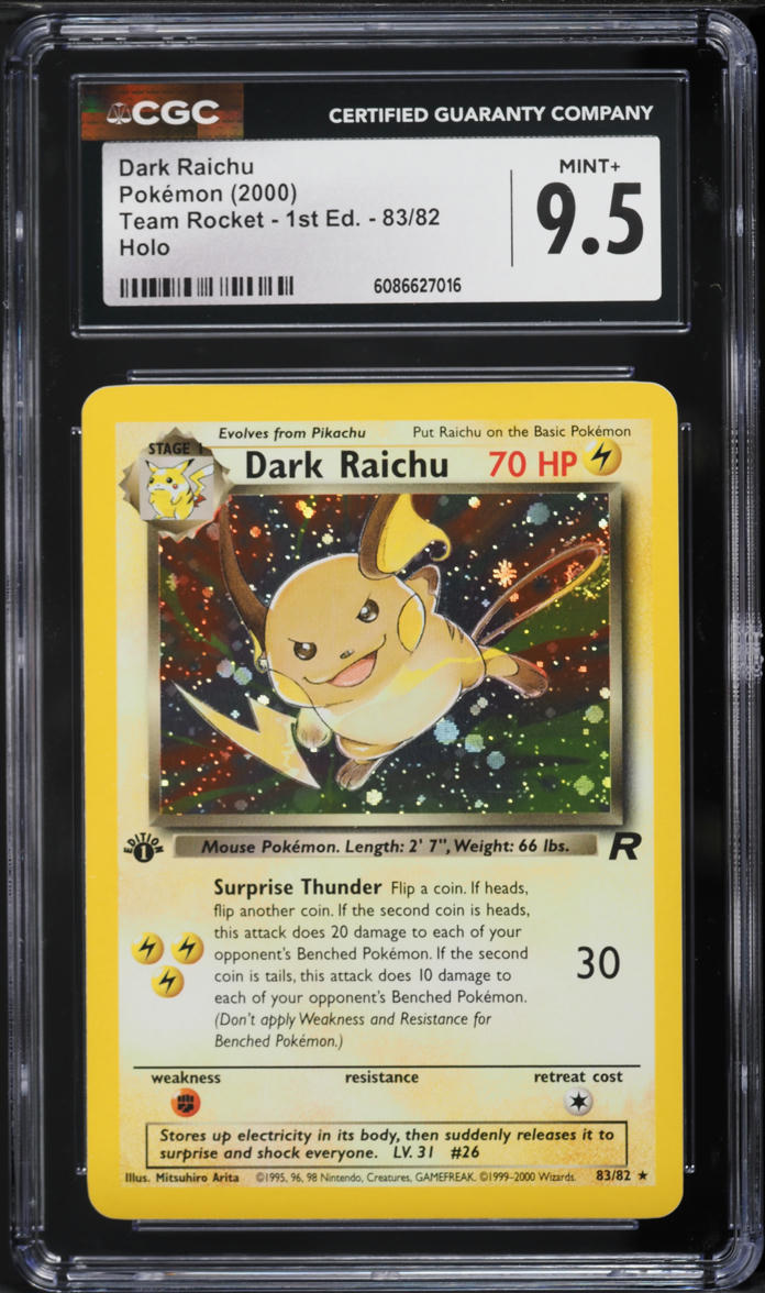 2000 Pokemon Team Rocket 1st Edition Holo Dark Raichu #83 CGC 9.5 MINT+
