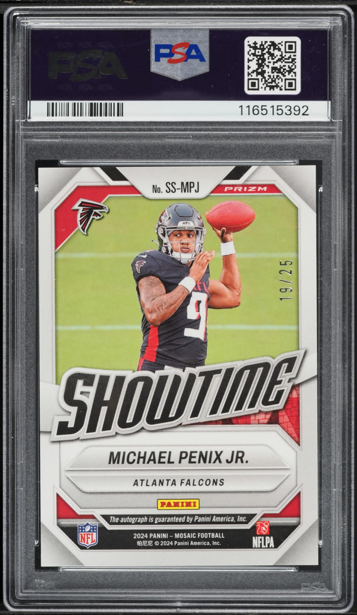 2024 Panini Mosaic Showtime Fusion Green Black Choice Michael Penix Jr RC AUTO DNA 10 /25 PSA 8
