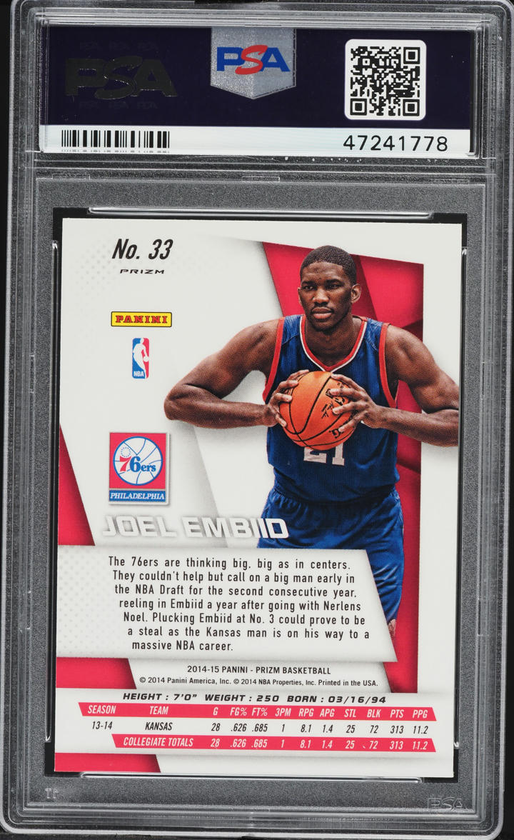 2014 Panini Prizm Variations Joel Embiid ROOKIE #33 PSA 9 MINT on
