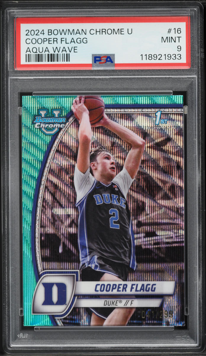 2024 Bowman Chrome University Aqua Wave Cooper Flagg ROOKIE /299 #16 PSA 9 MINT