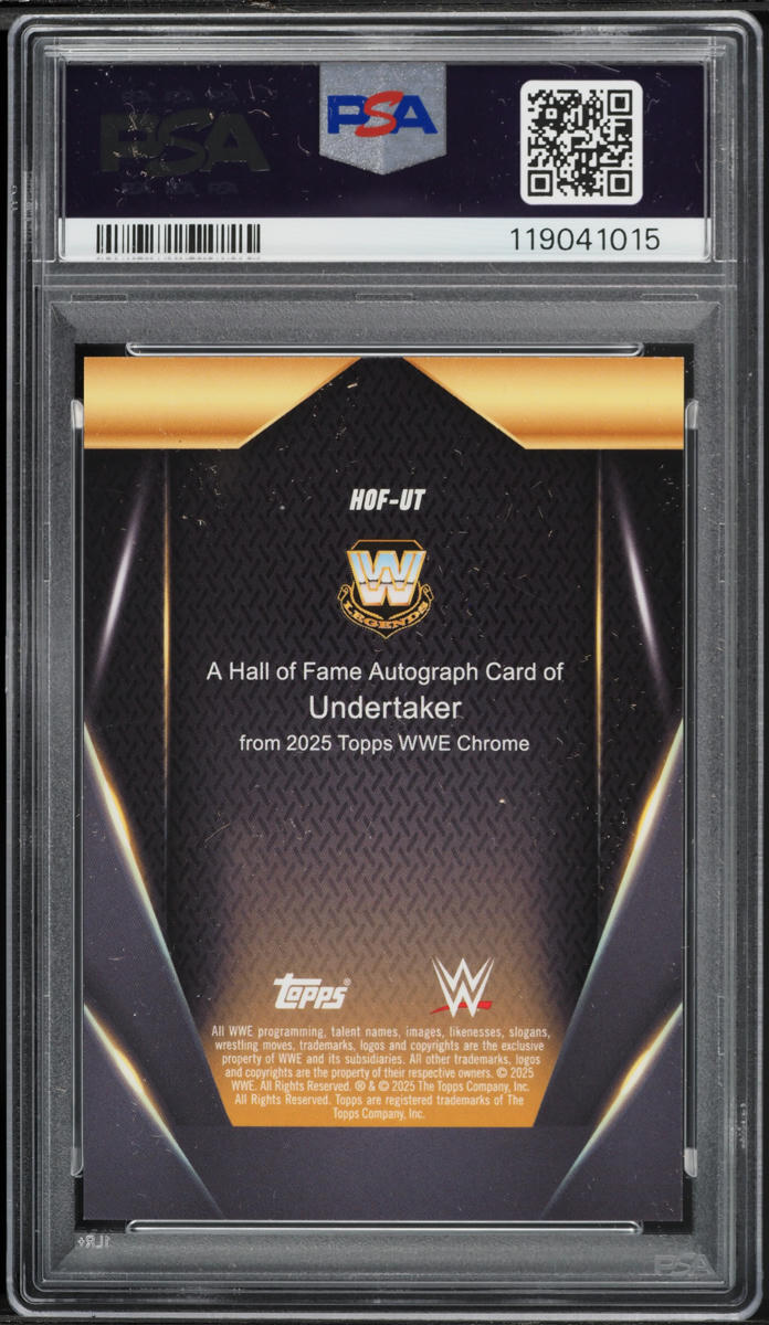 2025 Topps Chrome WWE Hall Of Fame Orange Refractor Undertaker AUTO /25 #HOF-UT PSA 10 GEM MINT