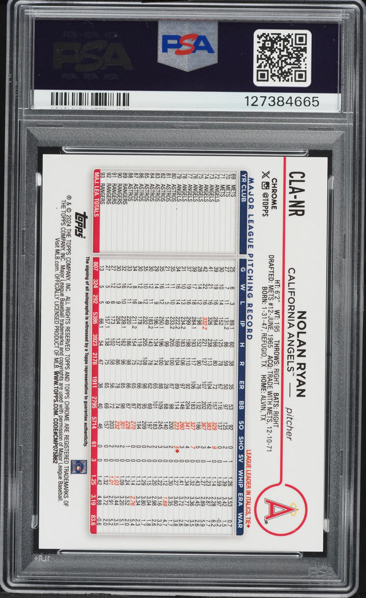 2024 Topps Chrome Orange Refractor Nolan Ryan AUTO /25 #CLA-NR PSA 9 MINT