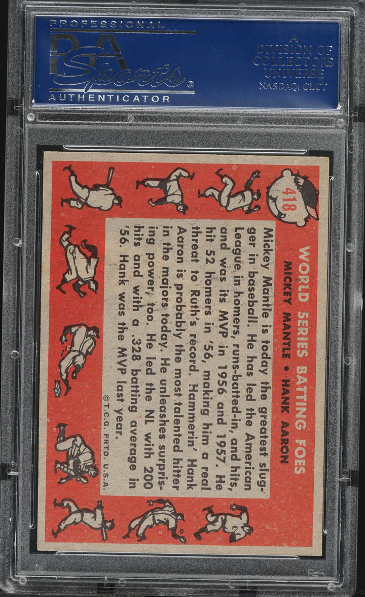1958 Topps World Series Batting Foes Mickey Mantle Hank Aaron #418 PSA 6 EXMT