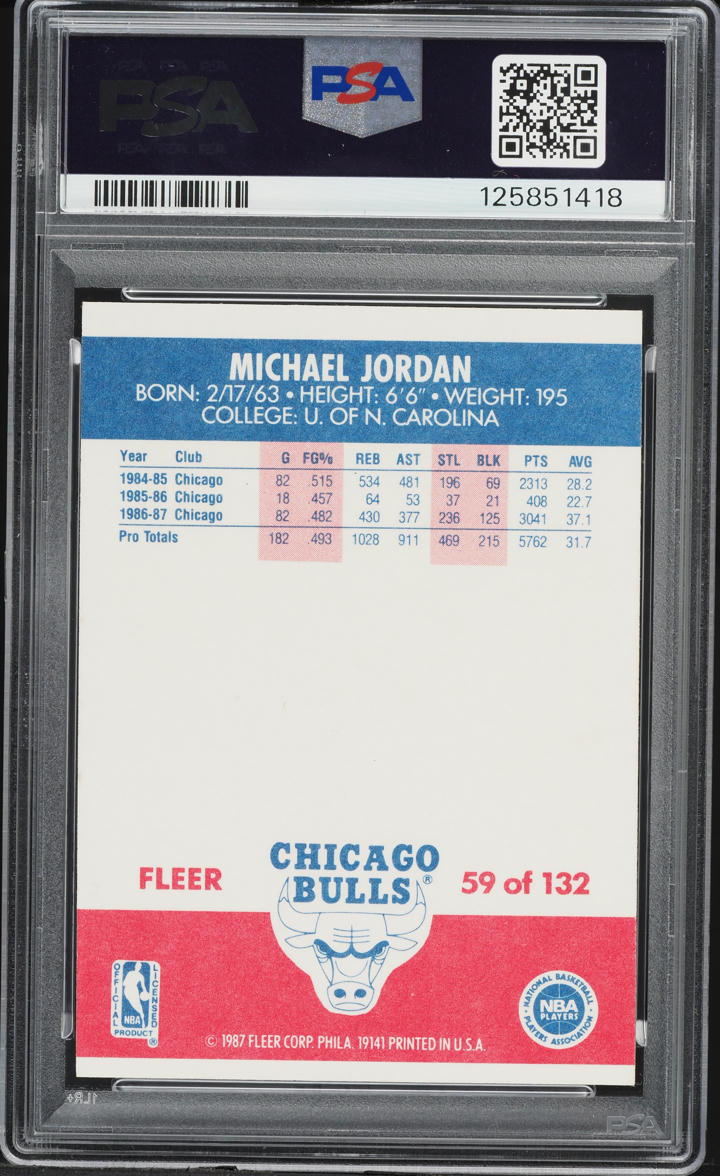 1987 Fleer Basketball Michael Jordan #59 PSA 7 NRMT