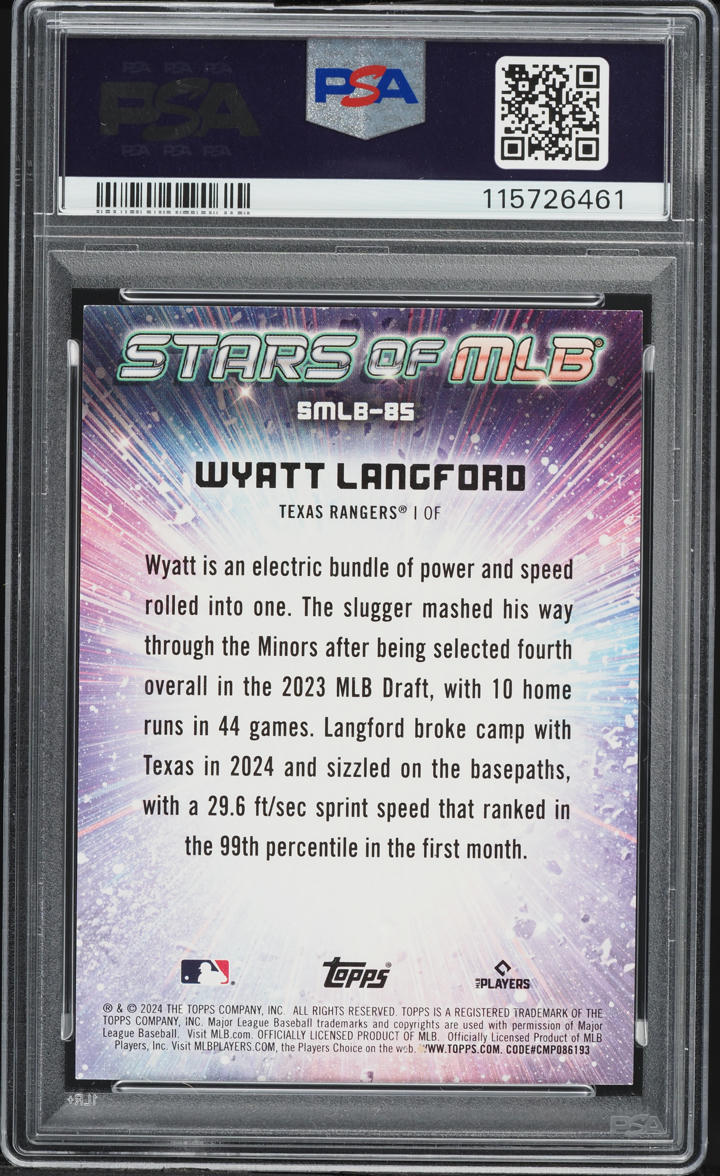 2024 Topps Stars Of MLB Platinum Wyatt Langford ROOKIE 1/1 #SMLB85 PSA 10 GEM MINT