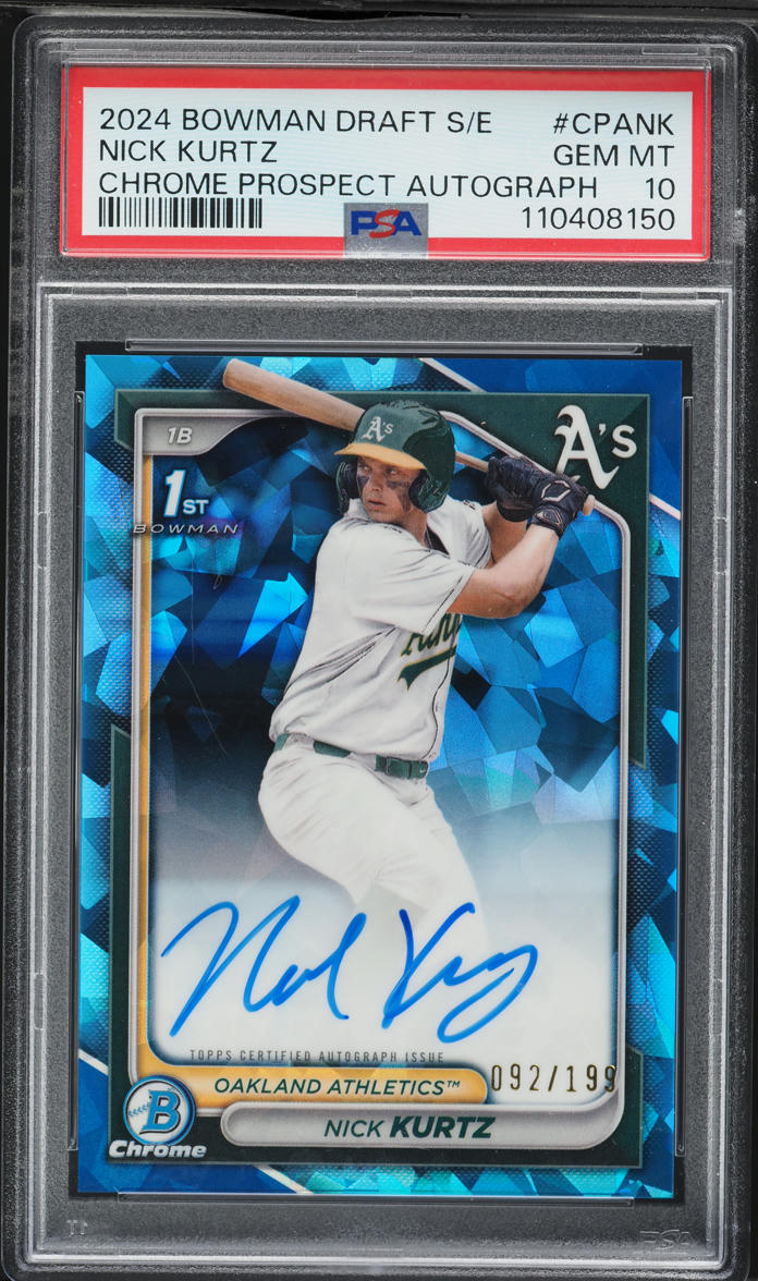 2024 Bowman Chrome Draft Sapphire Edition Nick Kurtz AUTO /199 #CPANK PSA 10 GEM MINT