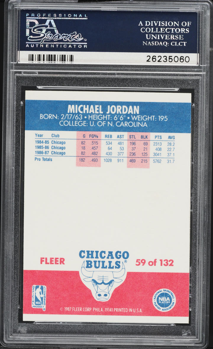 1987 Fleer Basketball Michael Jordan #59 PSA 8 NM-MT