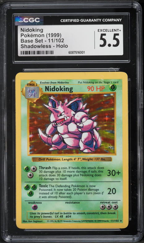 1999 Pokemon Base Set Shadowless Holo Nidoking #11 CGC 5.5 EX+