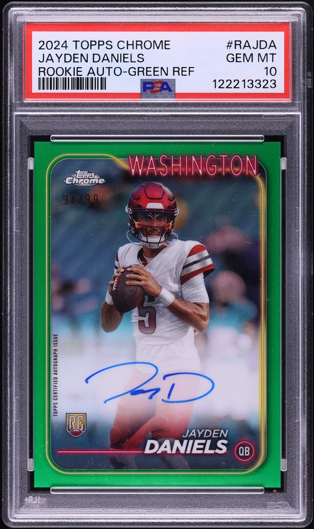 2024 Topps Chrome Green Refractor Jayden Daniels ROOKIE AUTO /99 #RA-JDA PSA 10 GEM MINT