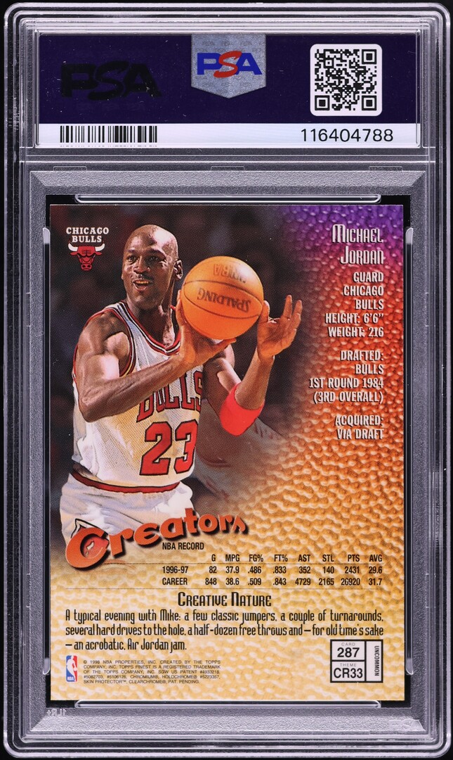 1997 Finest Basketball Michael Jordan #287 PSA 10 GEM MINT