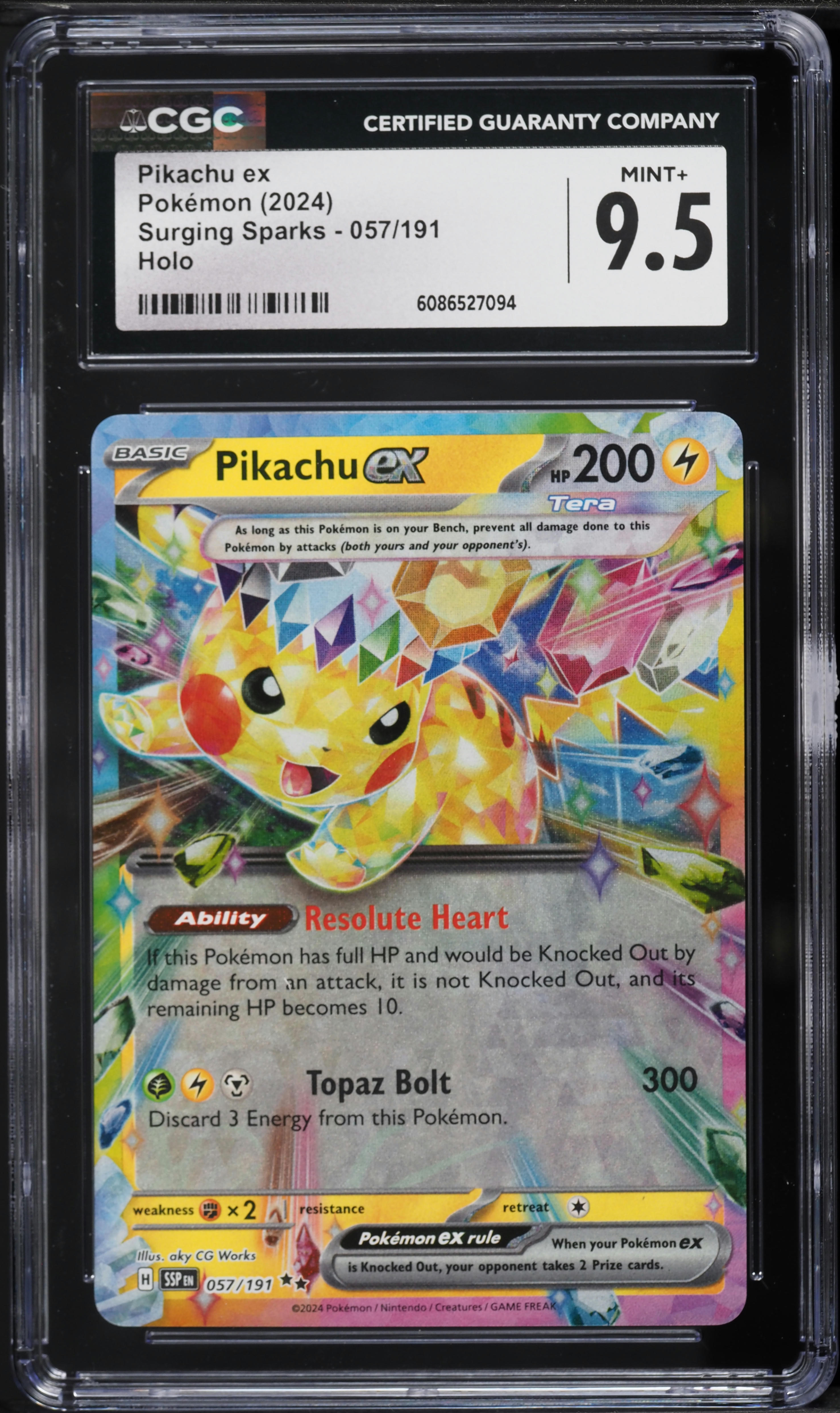 057 191 pokemon card Nintendo Surging Sparks Pikachu ex #57 [CGC Pristine 10] Official Pokemon TCG card featuring Pikachu ex 2024 Pikachu ex SSPen 057/191