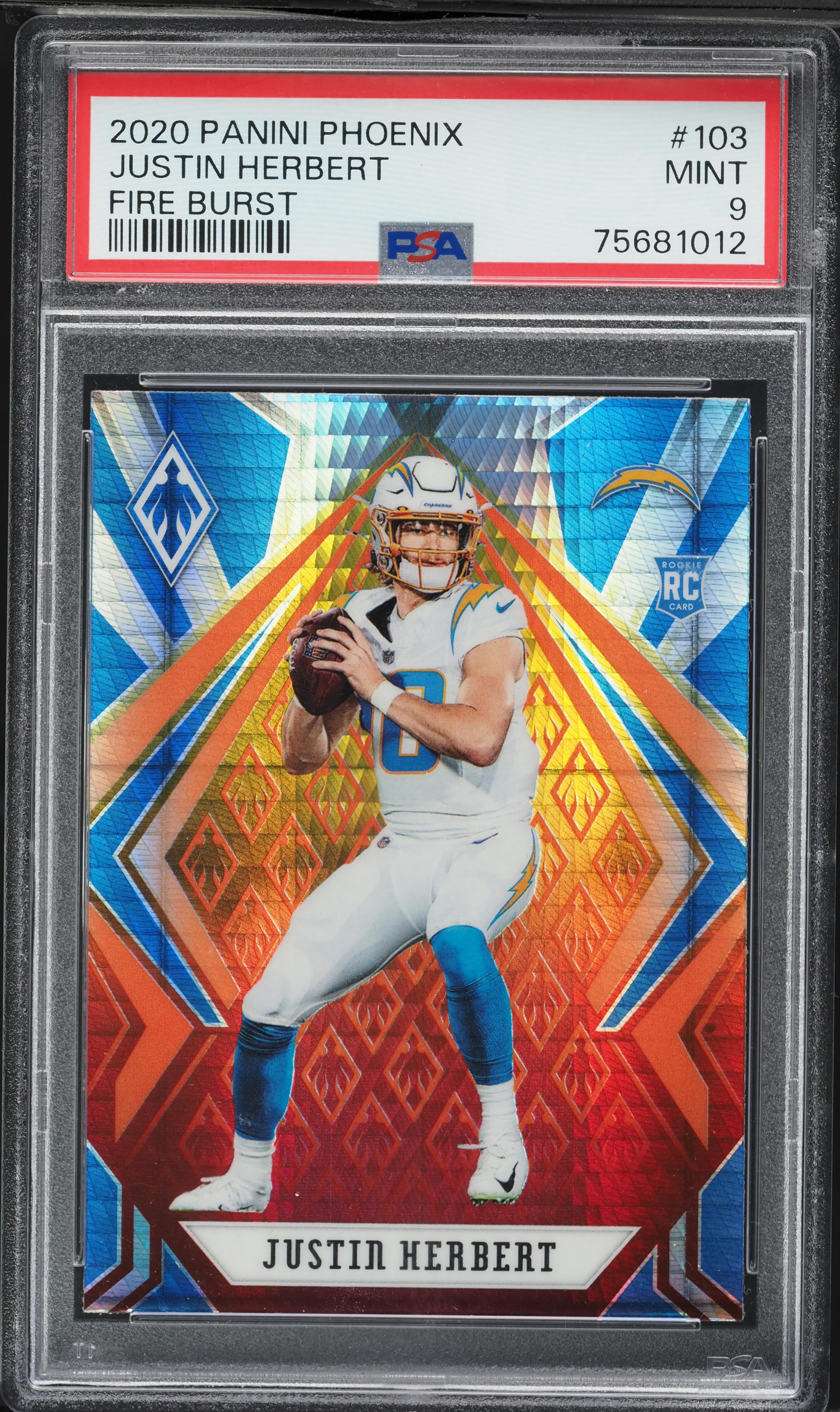 2020 Panini Phoenix Fire Burst Justin Herbert ROOKIE #103 PSA 9