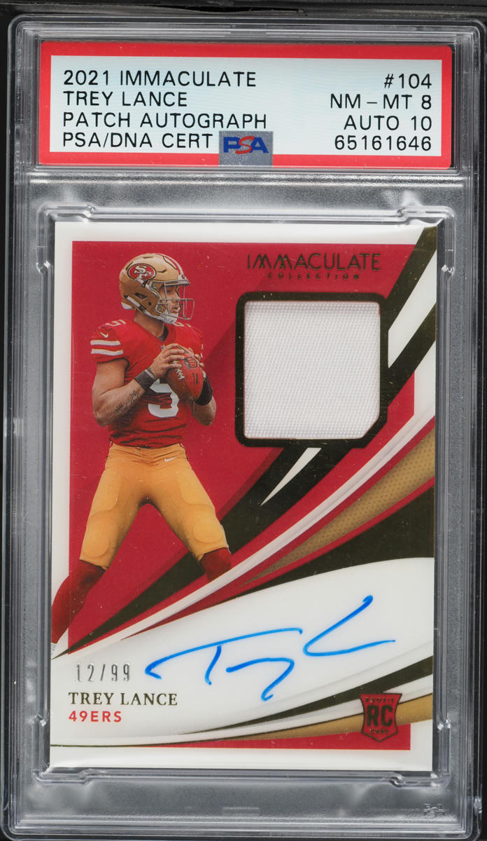 2021 Immaculate Collection Trey Lance ROOKIE PATCH AUTO DNA 10 /99 #104 PSA 8 NM-MT